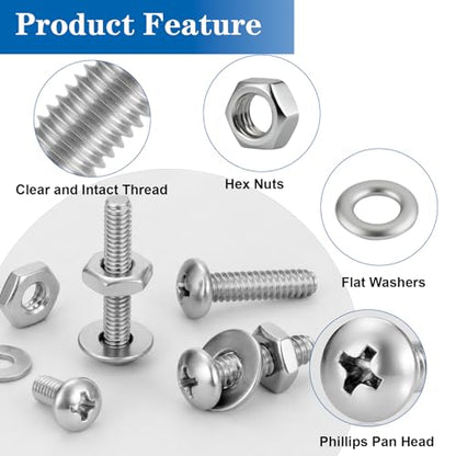 570Pcs Phillips Pan Head Nuts and Bolts Assortment Kit#6-32#8-32#10-24 | 304 Stainless Steel Machine Screws and Washers Fully Threaded Fastener with lengths from 1/4" to 1" for DIY, Furniture Repair - size: SS #6#8#10 570PCS