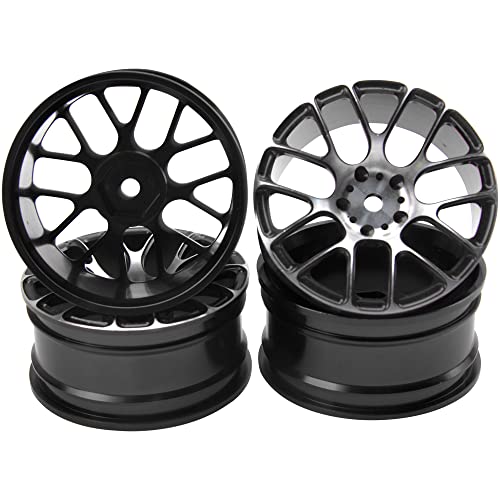 4Pcs Vgoohobby Aluminum Wheel Rims 12mm Hex Hub Width 26mm Compatible with 1/10 Tamiya TT-01 Kyosho RedCat Sakura HSP HPI 1/10 On-Road Racing Touring RC Drift Car (Black) - color: Black