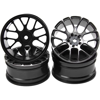 4Pcs Vgoohobby Aluminum Wheel Rims 12mm Hex Hub Width 26mm Compatible with 1/10 Tamiya TT-01 Kyosho RedCat Sakura HSP HPI 1/10 On-Road Racing Touring RC Drift Car (Black) - color: Black
