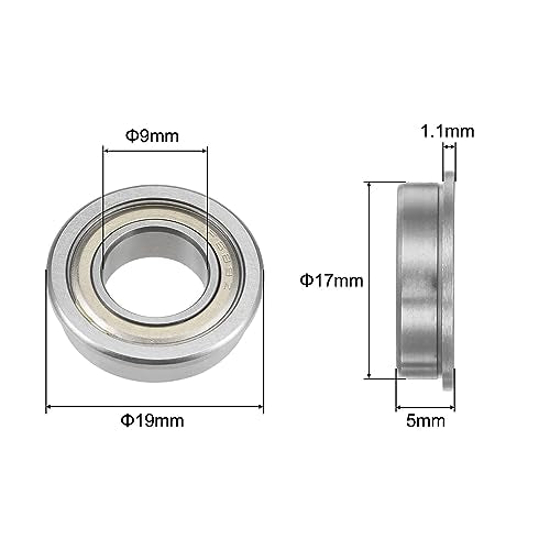 uxcell F689ZZ Flanged Ball Bearing 9x17x5mm Double Shielded Chrome Steel Flange Bearings, 4pcs - size: 9x17x5mm