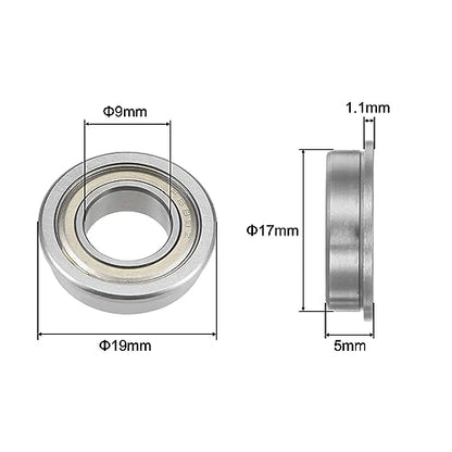 uxcell F689ZZ Flanged Ball Bearing 9x17x5mm Double Shielded Chrome Steel Flange Bearings, 4pcs - size: 9x17x5mm