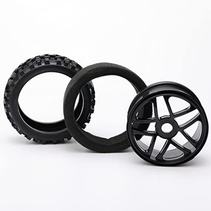 4-Pack RC Off-Road Wheels and Tires - 17mm Hex, 1/8 Scale | High-Performance, Durable Black Construction, Disassembled