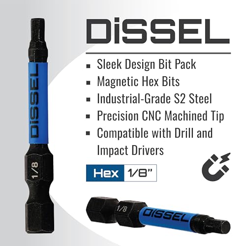 1/8 Hex Bit Set - SAE Magnetic 1/8 Allen Wrench, Durable S2 Steel Hex Driver for Bike, Furniture & RC Repairs (6pc). Impact Grade Allen Bits Designed for Precision and Durability. - size: 1/8", style: SAE