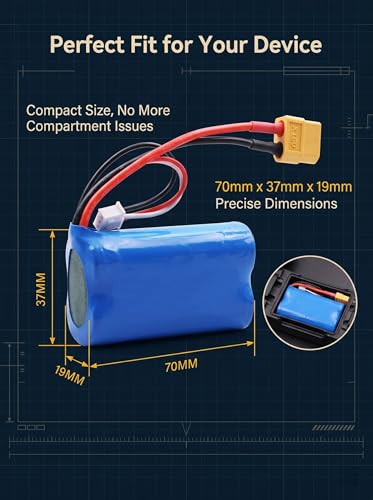 7.4V 3000mAh 18650 Li-ion Battery Pack with XT60 Connector, 2S Rechargeable Battery for High-Speed RC Off-Road Cars, RC Trucks, RC Boats, RC Hobby Models