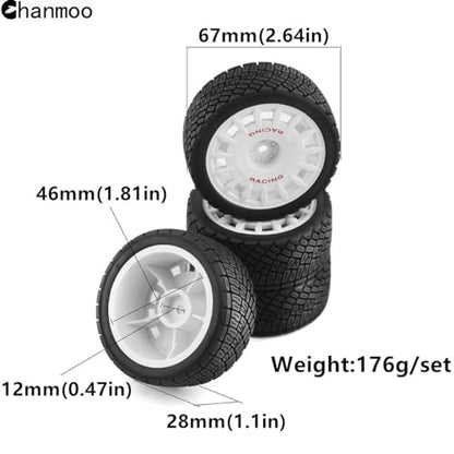 1/10 RC Rally Car Tires On Road Tyres 12mm Hex Plastic Wheels Rims Compatible with 1/10 Scale Racing Car Tamiya TT01 TT02 XV01 TA06 PTG2 HPI KYOSHO HSP RC On-Road Car 4PCS(Gray) - color: Gray
