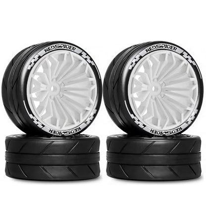 1/10 RC On Road Tires OD 2.55'' & Plastic Wheels 12mm Hex for 1:10 Scale Racing Touring Street Car Tamiya TT01 TT02 XV01 TA06 A959 144001 HPI KYOSHO HSP PTG2 Traxxas (White) - color: White