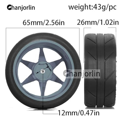 1/10 On Road Tires And Aluminum Wheels 12mm Hex RC Rally Racing Tyres OD 2.56" For Tamiya TT01 TT02 XV01 TA06 A959 PTG2 HPI KYOSHO PTG2 Traxxas 1:10 Street Touring Drift Car 4PCS (Titanium) - color: Titanium