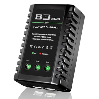 LiPo Battery Charger 2S 3S Balance Charger for 7.4V 11.1V RC Toy & Model | 2-3S Compact Charger for 7.4-11.1V RC LiPo Batteries with Smart Chip, Extend Battery Life - color: White-green
