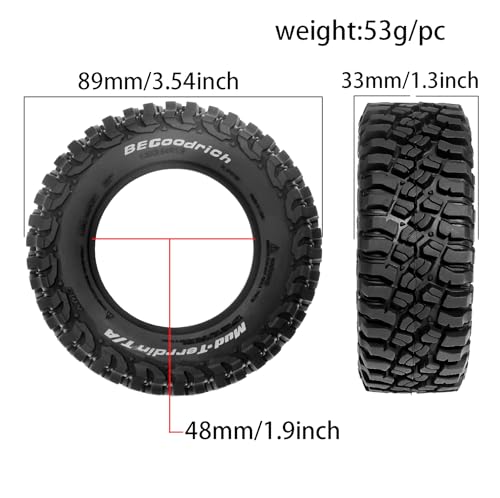 STMU 4Pcs 1/12 RC Crawler Car 1.9in Crawler Tires OD 89.5mm*32mm Compatible with D90 4WD RC, Compatible with 1/12 RC Crawler MJX H12Y+ MN128 (Tires) - color: Tires