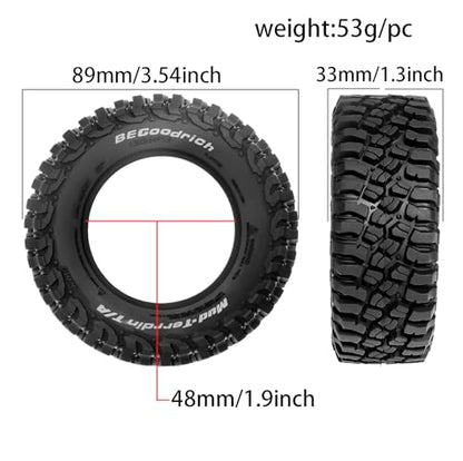 STMU 4Pcs 1/12 RC Crawler Car 1.9in Crawler Tires OD 89.5mm*32mm Compatible with D90 4WD RC, Compatible with 1/12 RC Crawler MJX H12Y+ MN128 (Tires) - color: Tires