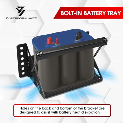 Battery Mounting Box Tray, Fits up to 10.63"×7.06"×7.5" Batteries, Black | Bolt-In Steel Battery Hold Down Bracket, Zinc-Plated Finish, Rust-Resistant, 12-Gauge Steel, 14.375" Overall Length - color: Black