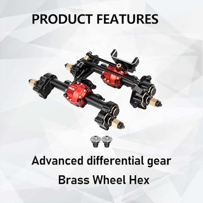 SCX24 Portal Axles Differential +10 MM Extended Axles | High Clearance Axles with Diff Locker for Axial AX24 SCX24 Upgrade Parts 1/24 RC Crawler