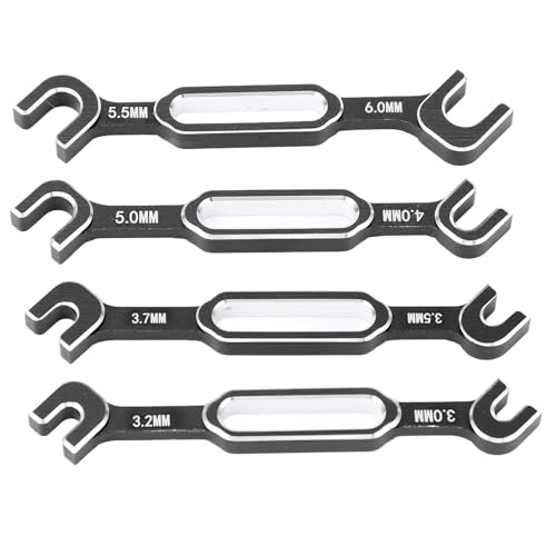 4PCS RC Car Wrenches Turnbuckle Nut Ball Joint Remover Aluminum Alloy RC Maintenance Spanner 3.0‑6.0mm (Black) - color: Black