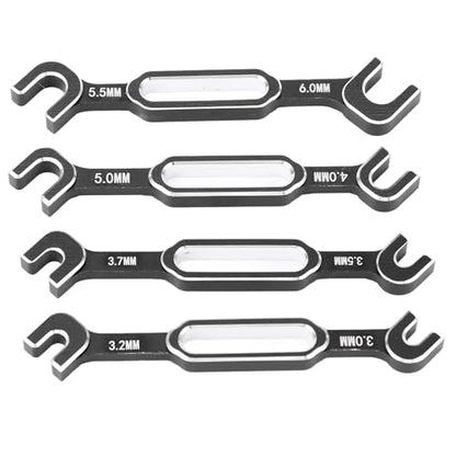 4PCS RC Car Wrenches Turnbuckle Nut Ball Joint Remover Aluminum Alloy RC Maintenance Spanner 3.0‑6.0mm (Black) - color: Black