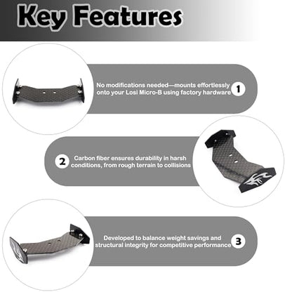 Carbon Fiber RC Tail Wing for Losi 1/24 Micro-B 2WD Buggy RC Car(Black) | Carbon Fiber RC Tail Wing,RC Car, Upgrade Parts,Easy Installation - color: Black