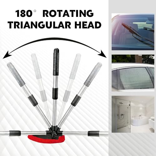 Windshield Cleaner Tool, Windshield Cleaning Tool, Car Window Detailing Cleaning Kit with Extendable Handle and Reusable Microfiber Pads, Auto Glass Wiper Brush for Car Office Home (Red) - color: Red