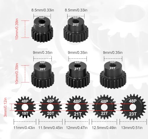 OGRC 48DP 19T 20T 21T 22T 23T Pinion Gear 3.175mm (1/8-Inch) Shaft Pinion Gear for 1/10 RC Brushless Brush Motor Gear - size: 19T 20T 21T 22T 23T