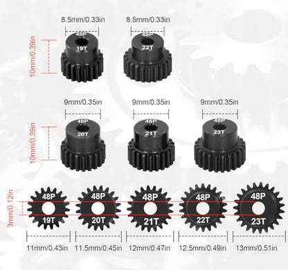 OGRC 48DP 19T 20T 21T 22T 23T Pinion Gear 3.175mm (1/8-Inch) Shaft Pinion Gear for 1/10 RC Brushless Brush Motor Gear - size: 19T 20T 21T 22T 23T
