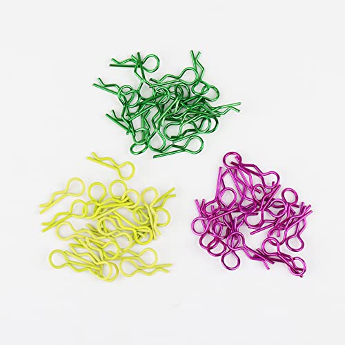 60pcs RC Body Clips Universal R Pins for 1/8 1/10 Scale On Road Car Off Road Buggy Rock Crawler Truck Short Course Shell, Purple & Yellow & Green