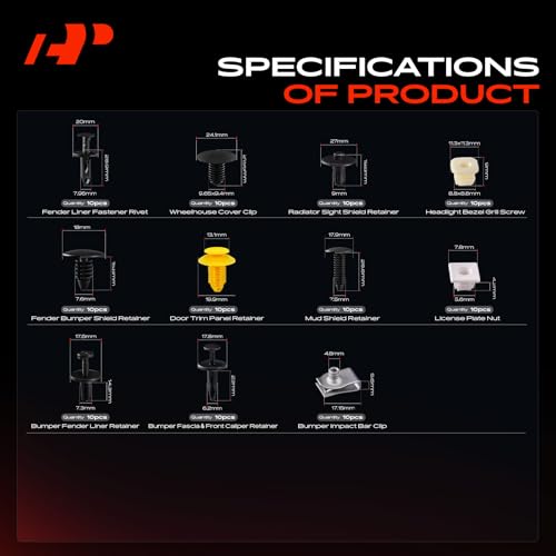 A-Premium 270PCS Fastener Retainer Clip Kit Compatible with Cadillac | for DeVille 2000-2005, Bumper Mud Shield Door Trim Panel Fender Wheelhouse Radiator Splash Shield Hood, Nylon Pin Rivet