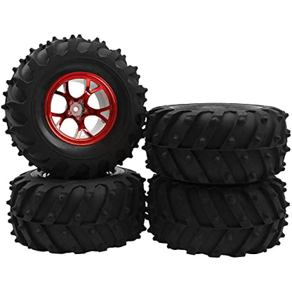4.72''OD Rubber Tires & Wheel Rim 12mm Hex Hub Compatible with RedCat Volcano Traxxas Rustler HPI HSP Tamiya Exceed Himoto 1/10 Off-Road Monster Truck,120mmx56mm (Red) - color: Red