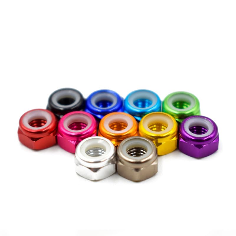 6063 Aluminum Alloy Nylon Anti-loosening nut 10 Pieces Anti-loosening Removal nut CNC Aluminum Locking nut M2 M3 M4 M5 M6 M8 （Purple,M2x0.4=10pcs） - color: Purple, size: M2x0.4=10pcs