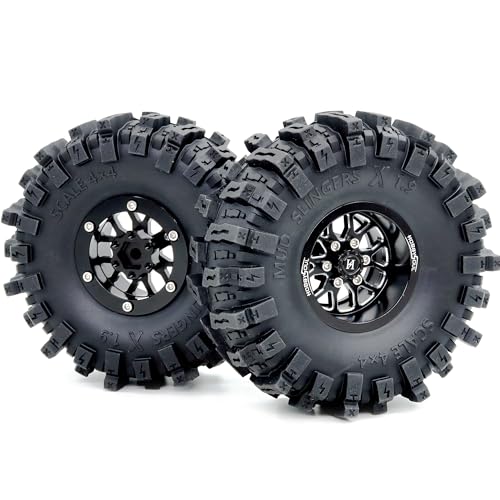 -10.5mm Negative Offset 1.9 Beadlock wheels and tires, 4.85'' Tall Mud Slingers X T8 1.9 Tires and Wheels set For 1/10 Crawler SCX10 TRX4 Upgrades,HS701549 - color: Black