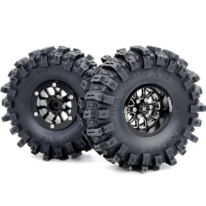 -10.5mm Negative Offset 1.9 Beadlock wheels and tires, 4.85'' Tall Mud Slingers X T8 1.9 Tires and Wheels set For 1/10 Crawler SCX10 TRX4 Upgrades,HS701549 - color: Black