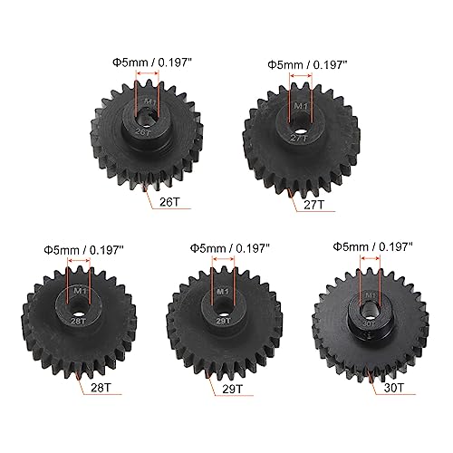 HARFINGTON Mod 1 M1 Pinion Motor Gear Set 5pcs 26T 27T 28T 29T 30T Fit 5mm RC Motor Shaft M1 Pitch Gears for RC Car, with Hex Key - style: 26T 27T 28T 29T 30T