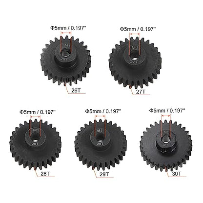 HARFINGTON Mod 1 M1 Pinion Motor Gear Set 5pcs 26T 27T 28T 29T 30T Fit 5mm RC Motor Shaft M1 Pitch Gears for RC Car, with Hex Key - style: 26T 27T 28T 29T 30T