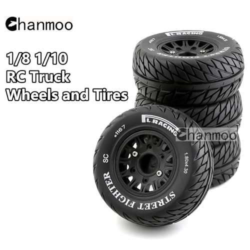 1/10 RC Short Course Truck Tires And Wheels With 12mm 14mm 17mm Hex 113mm 1/8 Rubber Tyres For 1/8 or 1/10 Scale On Road Car HSP Sonic 94102 GT PTG-2 Tamiya TT02 RC Racing Car 4PCS (Black B) - color: Black B