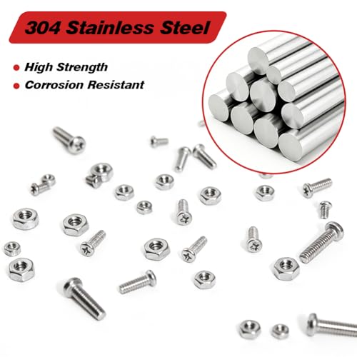 1110Pcs 304 Stainless Steel Tiny＆ Small Screws, Metric Micro Screw Nuts | M1 M1.2 M1.4 M1.6 M2 M2.5 Sizes, Phillips Pan Head, RC Models, Electronics, Watch, Glasses, and DIY Repairs.