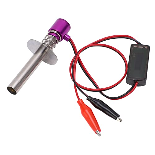 6-12V RC Car Igniter Kit with N4 Hot Glow Plug Gasket, RC Glow Plug Igniter for Methanol Engine, Electronic Glow Plug Starter for Aircraft Car Model, Compatible with HSP and Othe (Purple) - color: Purple