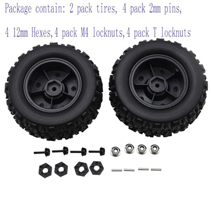 Blomiky 12mm Hex-Hole 3.6 * 1.65 Inch Wheel Tire and Hex Pin Locknuts Accessories Suitable for 1/14 1/16 Hyper Go 14210 14211 H14BM H16BM RC Trucks / 14210 Tire and Locknut