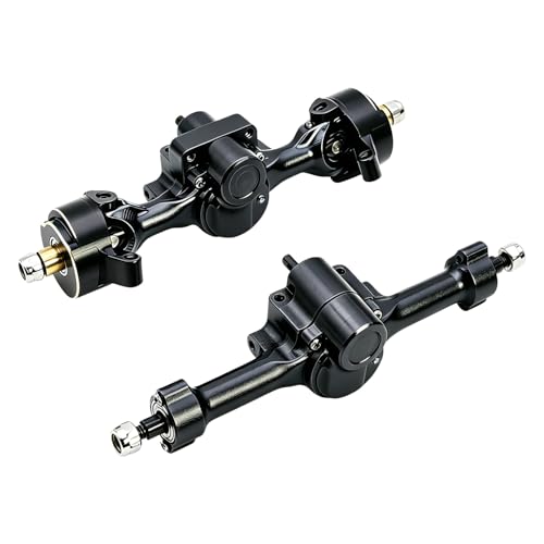 Aluminum Front Rear Axles Set Assembly with Steering Link Brass Steering Knuckles CVD for Axial SCX30 Bronco Wrangler K10 1/30 RC Crawler Car ﻿ (Black) - color: Black