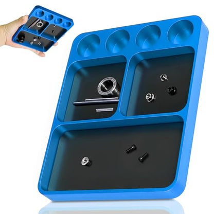Magnet Tool Tray Aluminum Alloy Screw Tray with Tool Holder RC Parts Fixing for 1/10 RC Cars, Drones, Phone, Computer, Eyeglass, Electronic Multi-Compartment Anti-Loss Organizer Storage Box （Wathet） - color: Wathet
