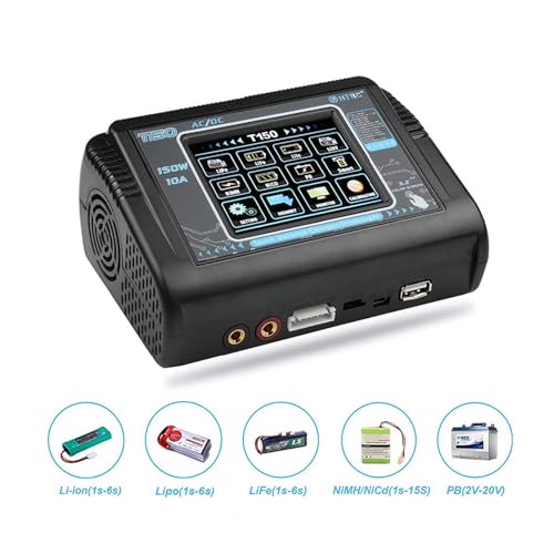 Lipo Battery Charger Touch Screen Dual RC Battery Charger Discharger AC/DC150W 10A Fast Balance Battery Chargers for 1-6S LiPo Li-ion Life LiHV NiCD NiMH PB Smart Batteries