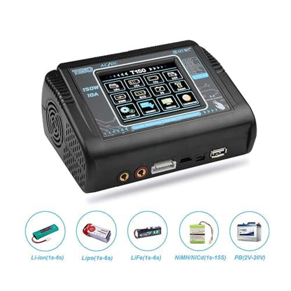 Lipo Battery Charger Touch Screen Dual RC Battery Charger Discharger AC/DC150W 10A Fast Balance Battery Chargers for 1-6S LiPo Li-ion Life LiHV NiCD NiMH PB Smart Batteries
