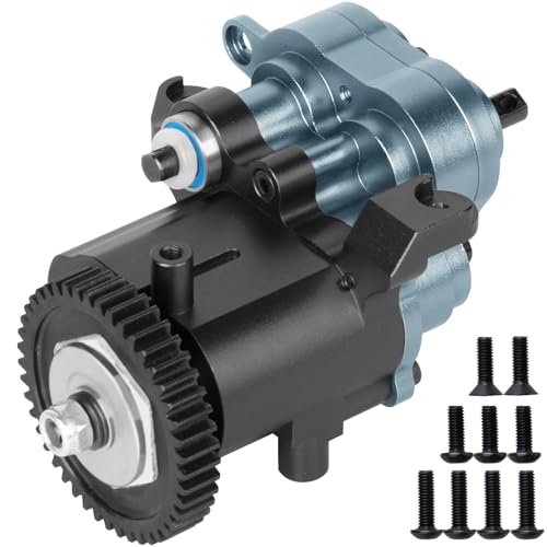 RC Aluminium Gearbox Upgrades Part for 1/10 TRX4 TRX6 RC Crawler,Alloy Transmission Case 2 Speed Transmission Box Gear Box w/Steel Gear Hops up,Titanium & Black - color: Titanium&black(1set)