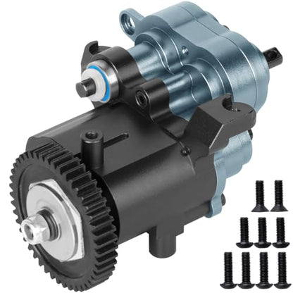 RC Aluminium Gearbox Upgrades Part for 1/10 TRX4 TRX6 RC Crawler,Alloy Transmission Case 2 Speed Transmission Box Gear Box w/Steel Gear Hops up,Titanium & Black - color: Titanium&black(1set)