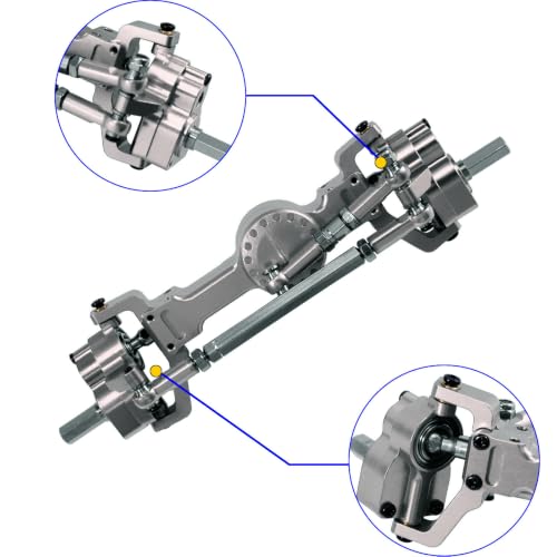 Metal Front & Rear Portal Axle Assembly Set for WPL C14 C24 B14 B24 B16 B36 C64 C64-1 C74 C74-1, Aluminum Axle Housing with Steel Gears, Steering Cups Tie Rods, 5mm RC Upgrade Parts (Titanium) - color: Titanium