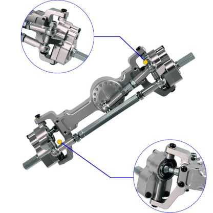 Metal Front & Rear Portal Axle Assembly Set for WPL C14 C24 B14 B24 B16 B36 C64 C64-1 C74 C74-1, Aluminum Axle Housing with Steel Gears, Steering Cups Tie Rods, 5mm RC Upgrade Parts (Titanium) - color: Titanium
