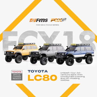 FMS 1/18 FCX18S Toyota Land Cruiser LC80 S Officially Licensed RC Crawler, 4WD RC Rock Truck, 2.4Ghz with 900mAh Battery&LED Lights, Hobby Grade Off-Road RC Truck, Remote Control Car for Adults Grey - color: Gray
