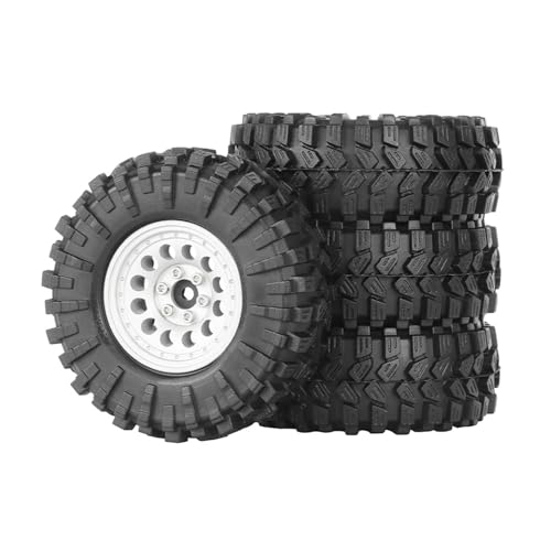 1.3” All-Terrain Tire and Wheel Set, Metal Beadlock 5mm & 7mm Hex Wheels for SCX24 TRX4M 1/12 1/14 1/18 1/24 RC Crawler Car (A, Silver) - color: A, Silver