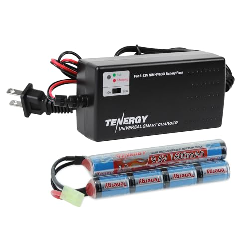Tenergy Charger and 9.6V NiMH 1600mAh Rechargeable Butterfly Battery Pack with Mini Tamiya Connector for AEG - size: Battery Pack + Charger