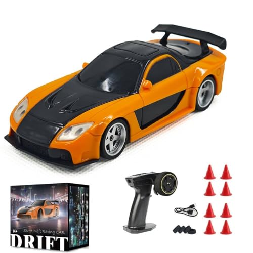 Aetheria 1/43 RC Drift Racing Car with Gyro, 4WD Fully Proportional Mini Electric Race Vehicle with LED Lights Remote Control High Speed Car for Adult Outdoor - Ready to Run (Gyro Orange Black) - color: Gyro Orange Black