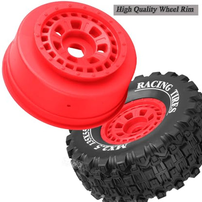 RC Short Course Wheels and Truck Tires for 1/7 1/8 RC Buggy Truck Car ARRM A Mojave 6S TRAXXA UDR,Off-Road Tire w/RC Wheels Hex,17mm Hex RC Tires RC Wheels(135X55) 4PCS Red - color: Red/Rc Wheel