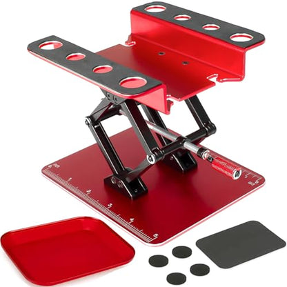 RC Work Stand,RC Repair Workstation Lift Lower with Screw Tray for 1/8 1/10 1/12 TRX4 Axial Redcat Losi RC Crawler Car Truck, Aluminum 360° Rotating Repair Station with Lift Lower Height Platform