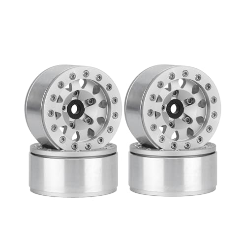 4PCS 1.55 Inch Aluminum Alloy Metal Beadlock Wheel Rim Hubs Replacement Accessory for AX90069 D90 TF2 CC01 Tamiya 1/10 RC Crawler Car Upgrade Parts(10Holes-Silver) - color: 10holes-silver