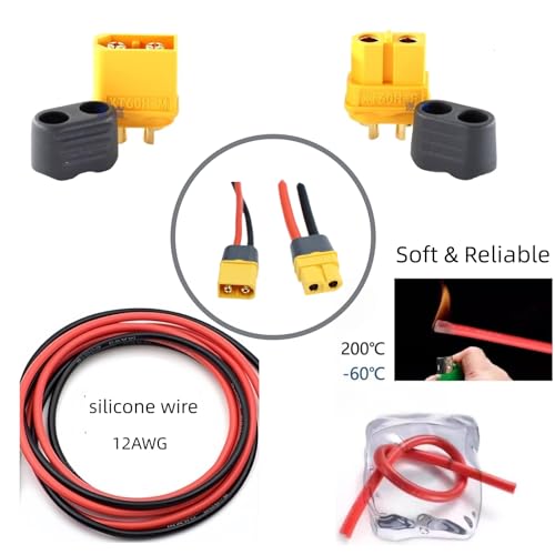 XT60 Connector Plug Cable Kit, 10-Piece Female and Male, 12 AWG | Silicone Cables